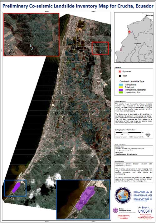 Preliminary co-seismic landslide inventory map for Crucita, Ecuador.