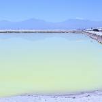 Evaporation pond with concentrated lithium-bearing brine