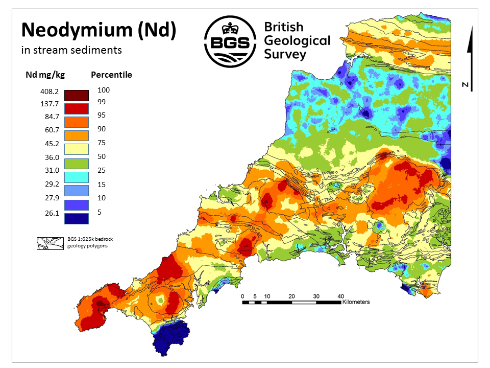 SW England REE stream sediment sample. BGS © UKRI – Contains OS data © Crown copyright 2020.