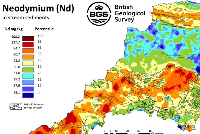 SW England REE stream sediment sample. BGS © UKRI – Contains OS data © Crown copyright 2020.