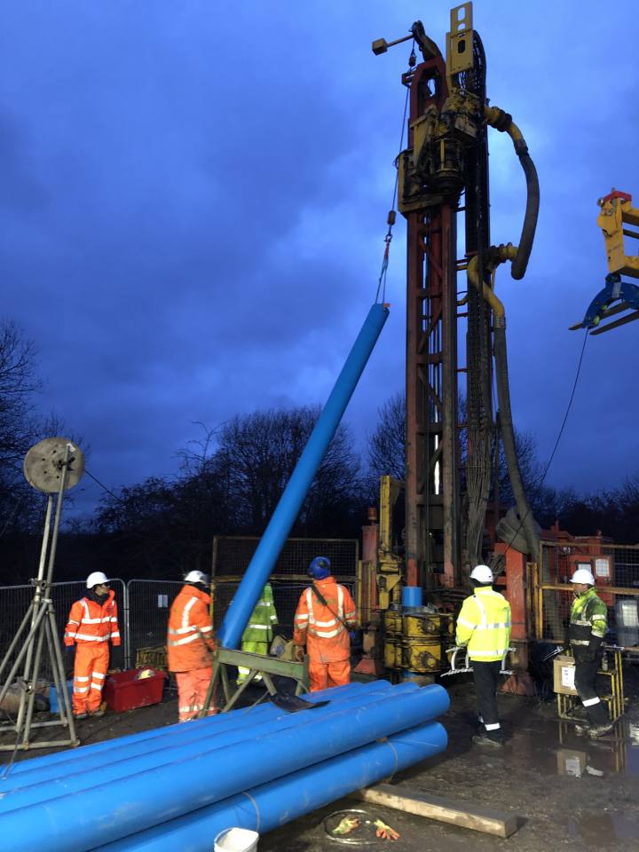 Installation of uPVC casing, electrical resistivity tomography (ERT) and fibre-optic cable into Borehole GGA07 at the UK Geoenergy Observatory in Glasgow in December 2019