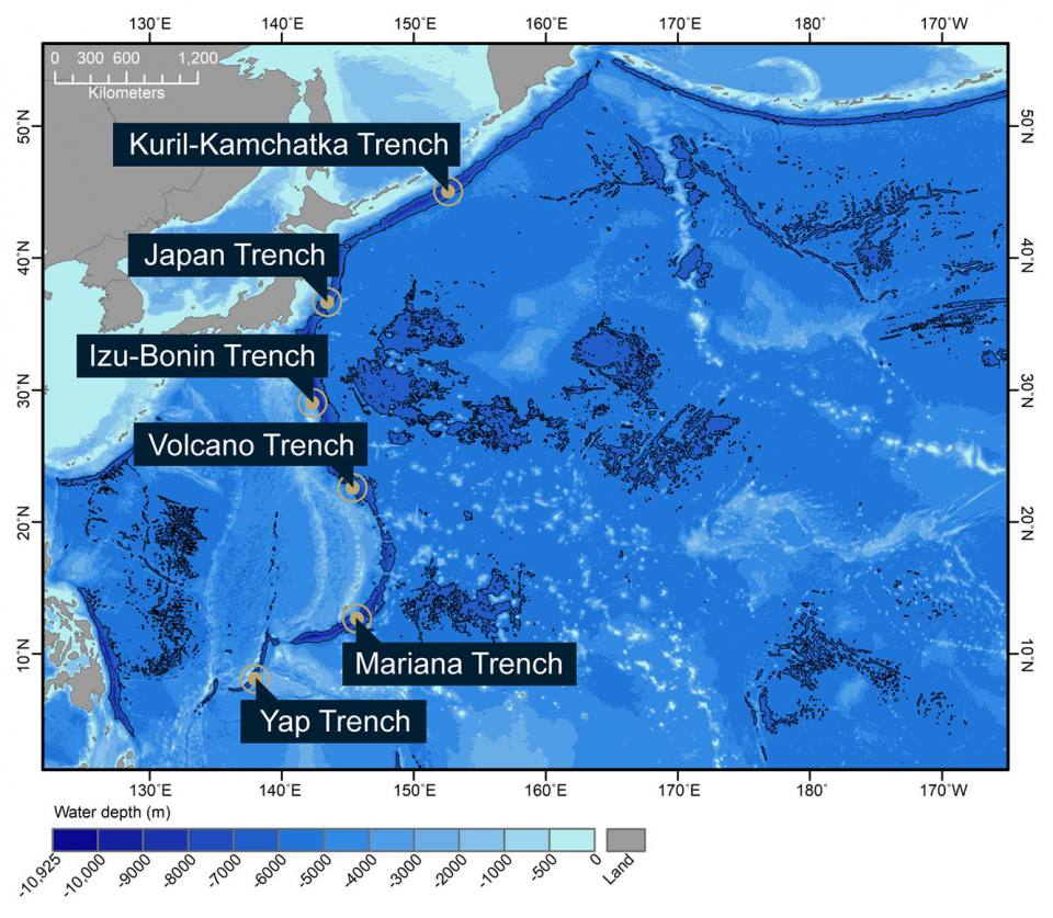 Figure 1: Hadal zones of the Northwest Pacific Ocean.