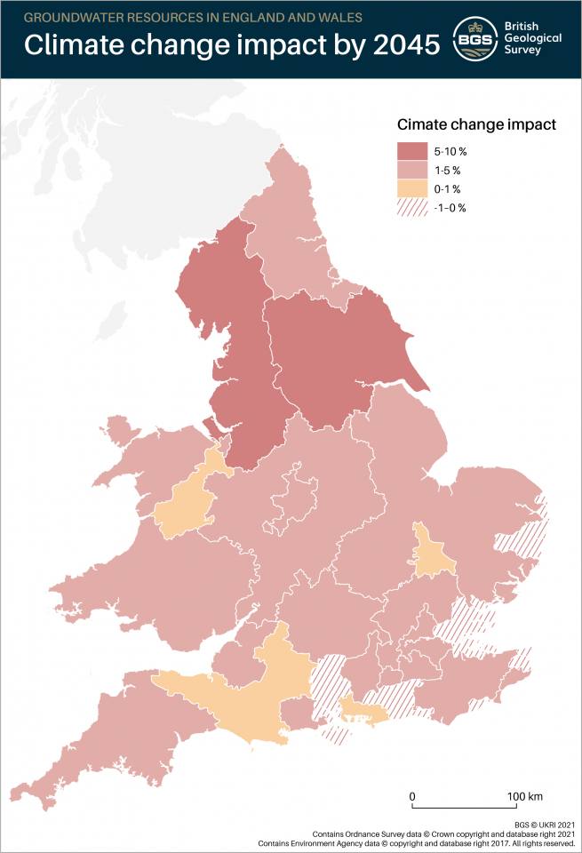 Climate change impact by 2045 in England and Wales