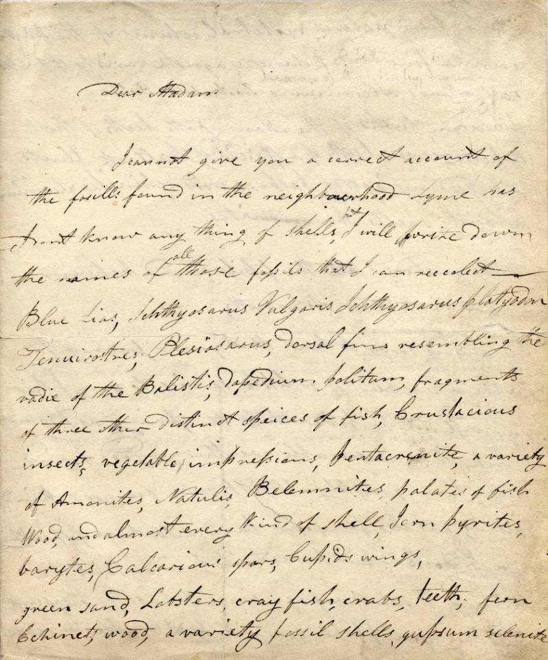 hand written letter from Mary Anning (Page 1)