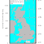 An animation of the movement of the point where the three norths are in the same direction in the UK at the beginning of July for each year. In 2022 it is in the English Channel south of Bournemouth; in 2023 it is just east of Gloucester; 2024 NW of Skipton; 2025 in the North Sea east of Dunbar; 2026 in the North Sea east of Wick; 2027 just west of Shetland