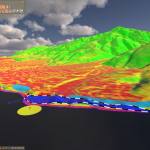 A screenshot of a base dataset showing hills in bright gree and flat land in shades of orange