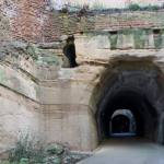 View of the bottom entrance to Park Tunnel, Nottingham. Clear view of the pristine walls showing the structure of the sandstone.