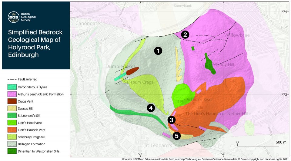 Simplified bedrock geological map of Holyrood Park