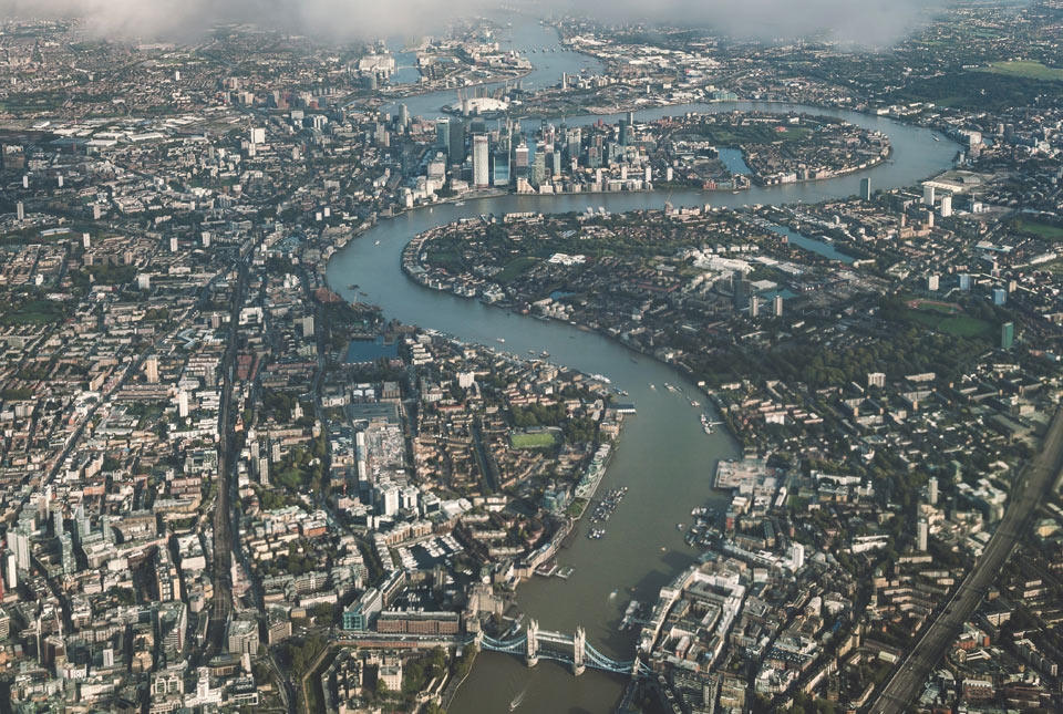An aerial view of the city of London
