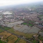 Aerial view of Oxford in flood