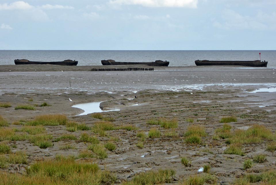 Sunken barges offshore cc-by-sa/2.0 - © Robin Webster