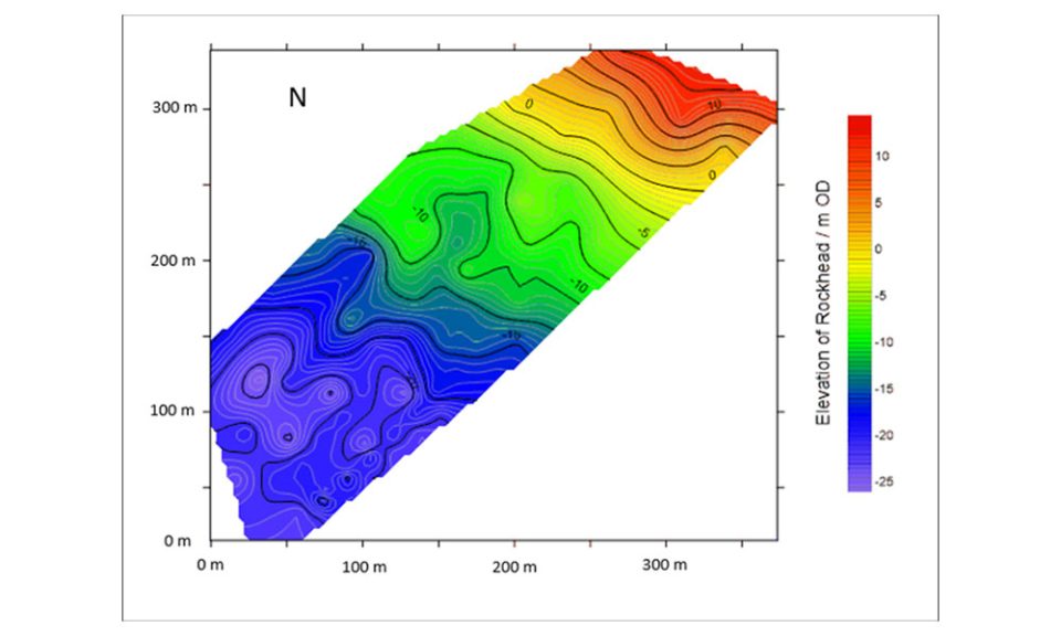 Figure 4: Colour contour plot of depth to bedrock based on interpretation HVSR data.
