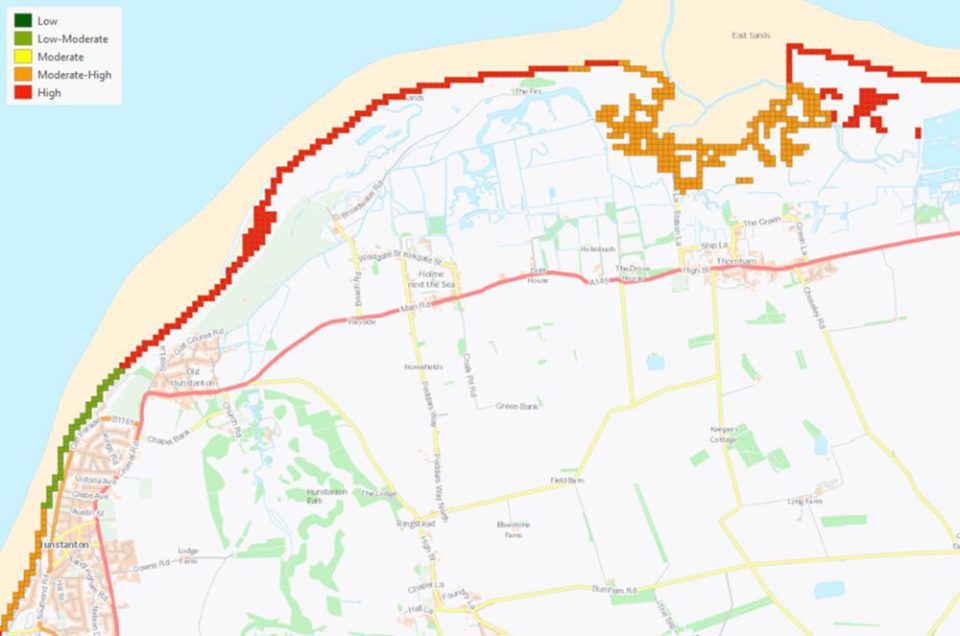 GeoCoast erosion susceptibility dataset. BGS © UKRI — contains OS data © Crown Copyright 2022.