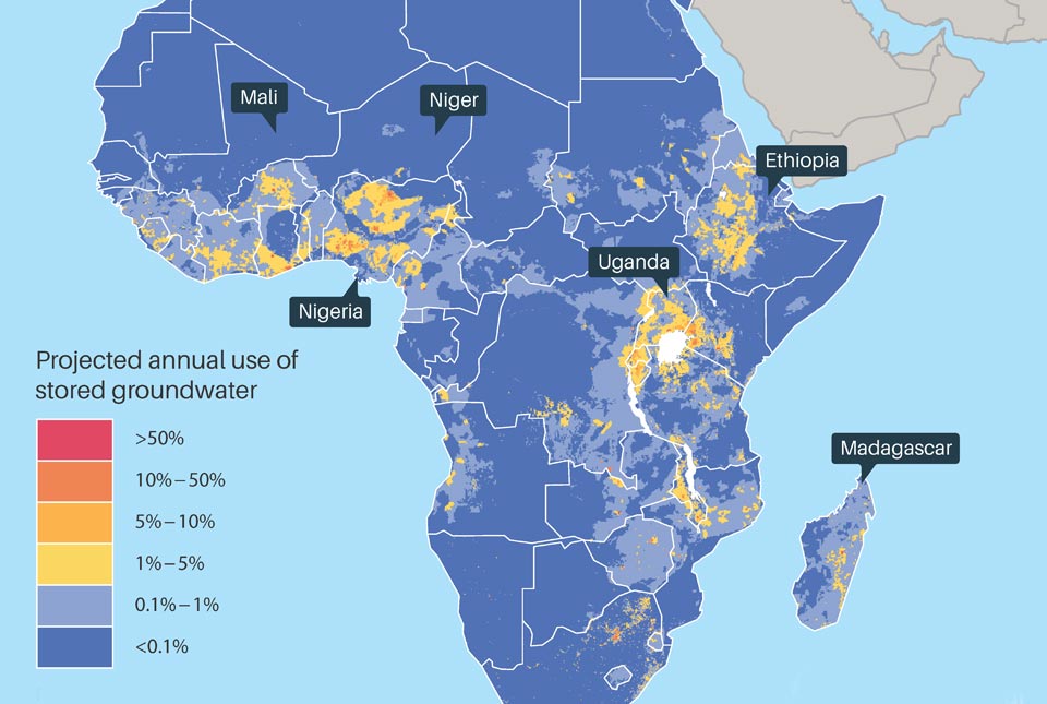 Projected annual use of stored groundwater in Africa