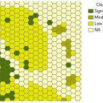 A grid of heaxgon shapes, someof twhich arecoloured variously yellow and green, to illustrate the risk of mnig hazard