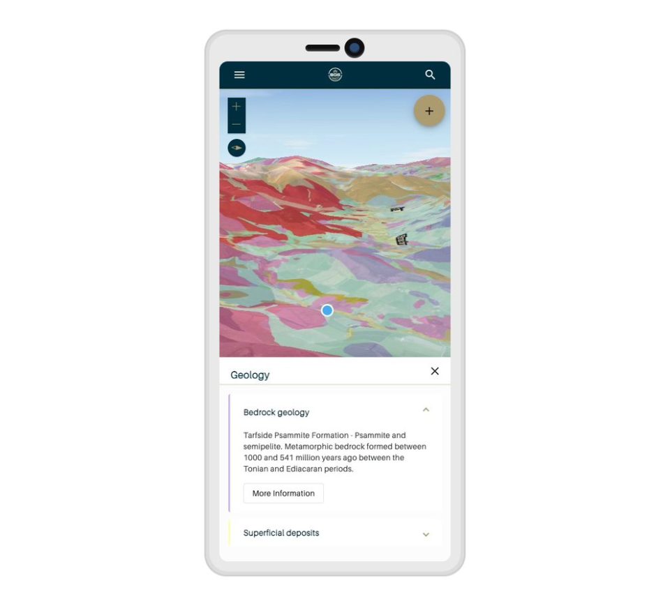 BGS Geology Viewer on a mobile device