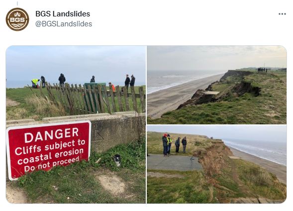A typical tweet from the @BGSLandslides team