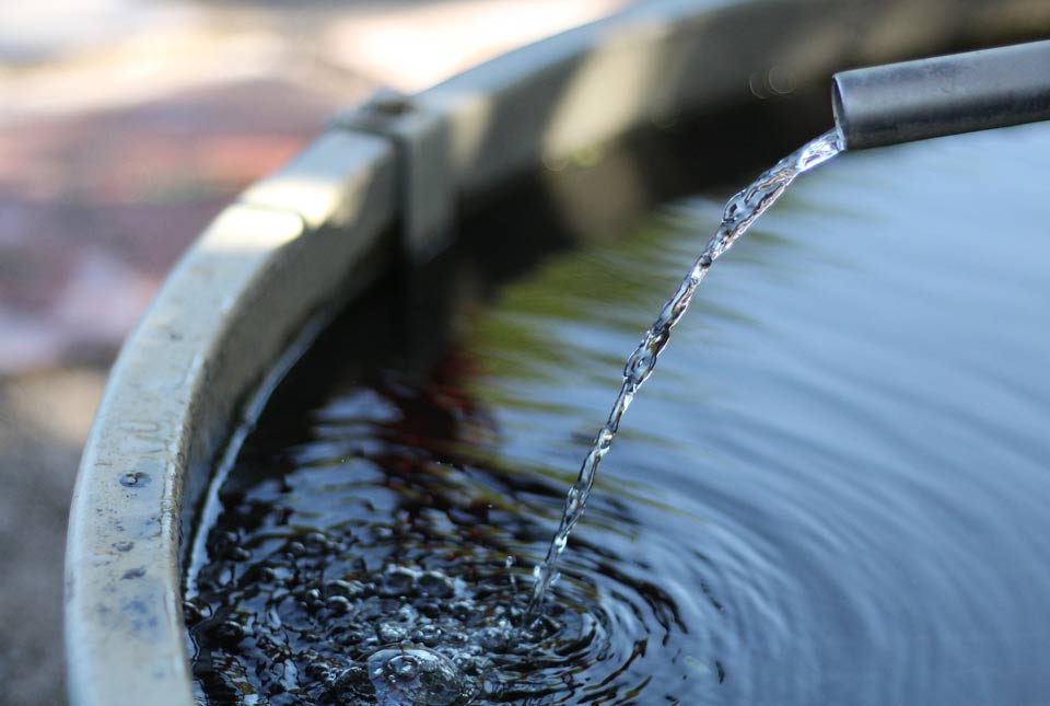 Drops of water falling into a container