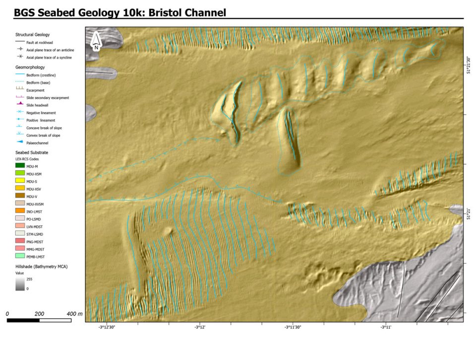 Typical areas of superficial deposits captured in the new detailed geology A. mobile sediments in the form of dunes and ripples