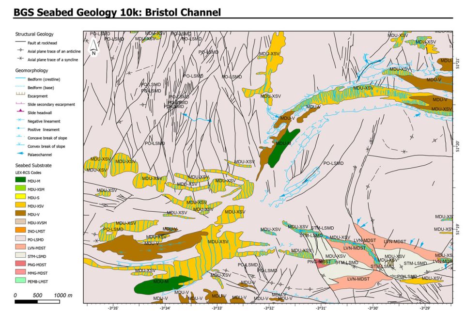 The Palaeo-River Severn cut down into bedrock in the central part of the map with geological interpretation of features superimposed