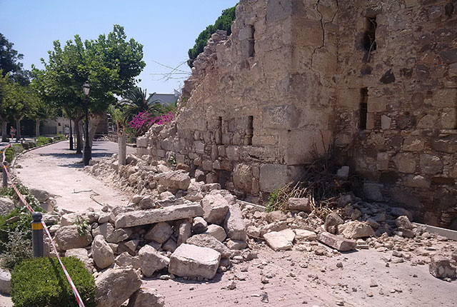 The Greek Island of Kos was hit by a 6.7 magnitude earthquake on Friday 21 July 2017 at 1:31a.m., which also triggered a small tsunami. The earthquake killed two people and caused more than 200 injuries. It also caused structural damage across the Island, especially in Kos Town and around the harbour, as well as structural damage in Bodrum, Turkey. BGS © UKRI.