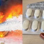 Left: Fire-fighting foam usage. Creative Common Licence. Right: Pharmaceuticals. BGS © UKRI