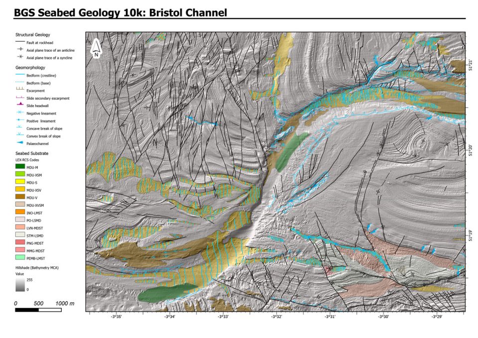 The Palaeo-River Severn cut down into bedrock in the central part of the map with geological interpretation of features superimposed