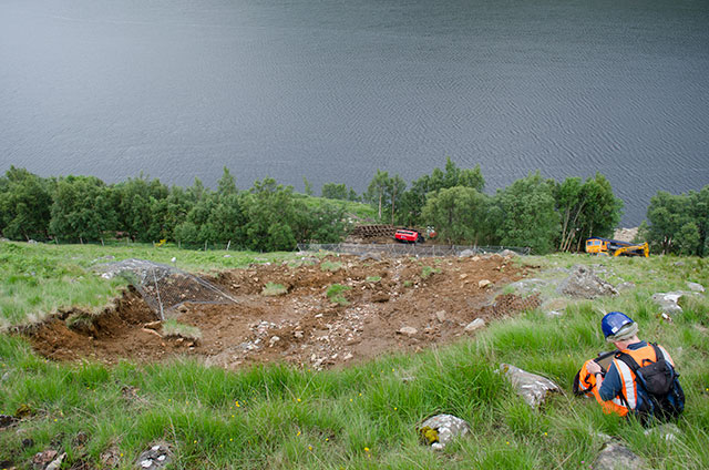 Stob Coire Sgrodain debris flow near Loch Trieg, Scotland. The debris flow covered railway tracks and caused a freight engine derailment on the Fort William to Crianlarich railway line, June 2012. BGS © UKRI.