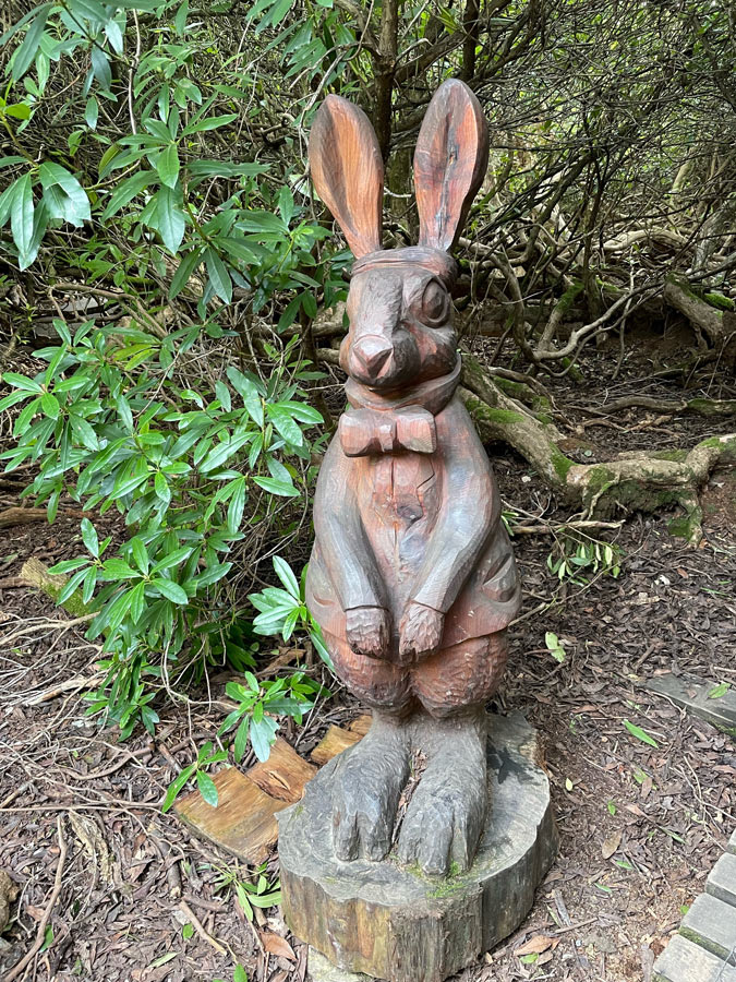 Chainsaw sculpture in the rhododendron labyrinth by the lower car park, Beacon Hill
