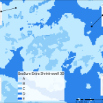 A map in shades of blue denoting shrink-swell risk