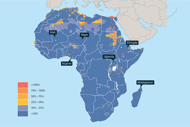 Percentage of renewable groundwater withdrawn each year, based on current population using 130 litres per person per day. BGS © UKRI