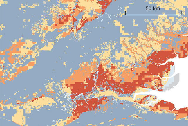 BGS GeoClimate dataset showing potentialchange in shrink–swell subsidencesusceptibility due to changes in climate.Contains Ordnance Survey Data © Crowncopyright and database right 2023