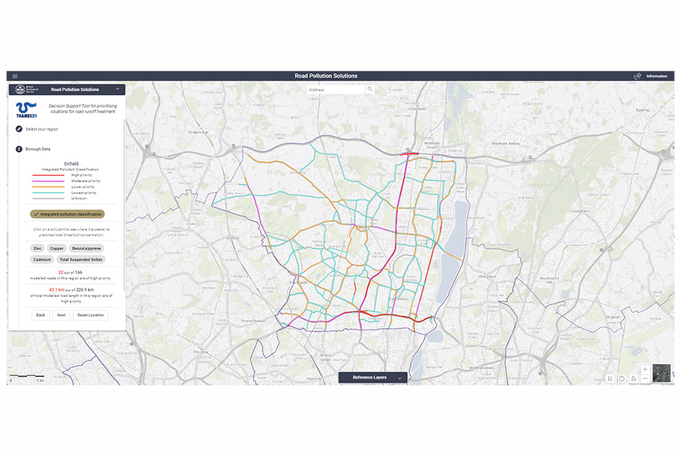 Road Pollution Solutions tool screen shot. BGS / UKRI