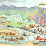 Sand mining. © Sarah Hannis Illustration