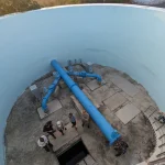 A radial collector well in to the hyporheic zone of the Kaoping River behind a 5 m-high flooding bund. © Jon Mackay