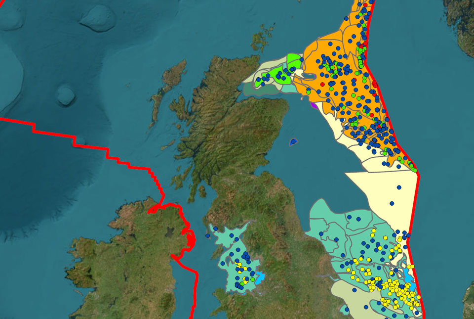 Map section of CO2Stored, which shows CO2 Storage units offshore UK. BGS © UKRI.