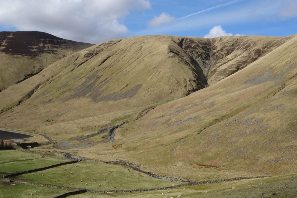 The Codleteth Burn catchment with its outlet fan system and recent debris flow deposits near Talla Linfoots. BGS © UKRI.