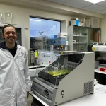 Chris Bengt, PhD Student, in Stable Isotope Lab, Keyworth. BGS © UKRI.