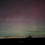Aurora borealis photographed from the Vale of Belvoir, Nottinghamshire, November 2023. © Jacqueline Hannaford.