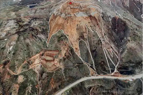 Aerial image of an earthquake-triggered landslide near Çelikhan, Adıyaman , Turkey. BGS © UKRI.