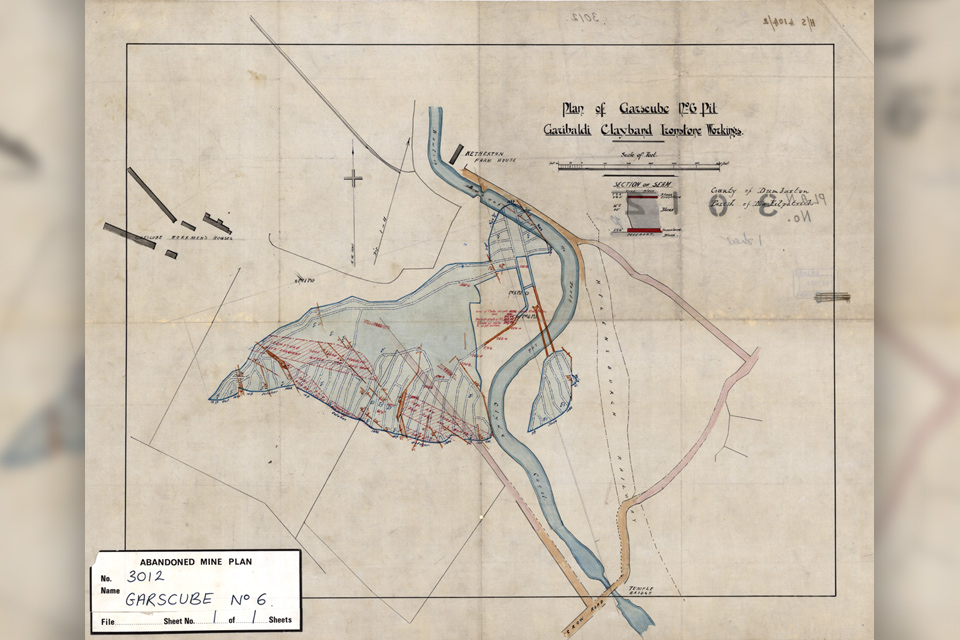Abandoned mine plan showing Garscube Colliery pit number 6 for Garibaldi Clayband Ironstone Workings. BGS © UKRI