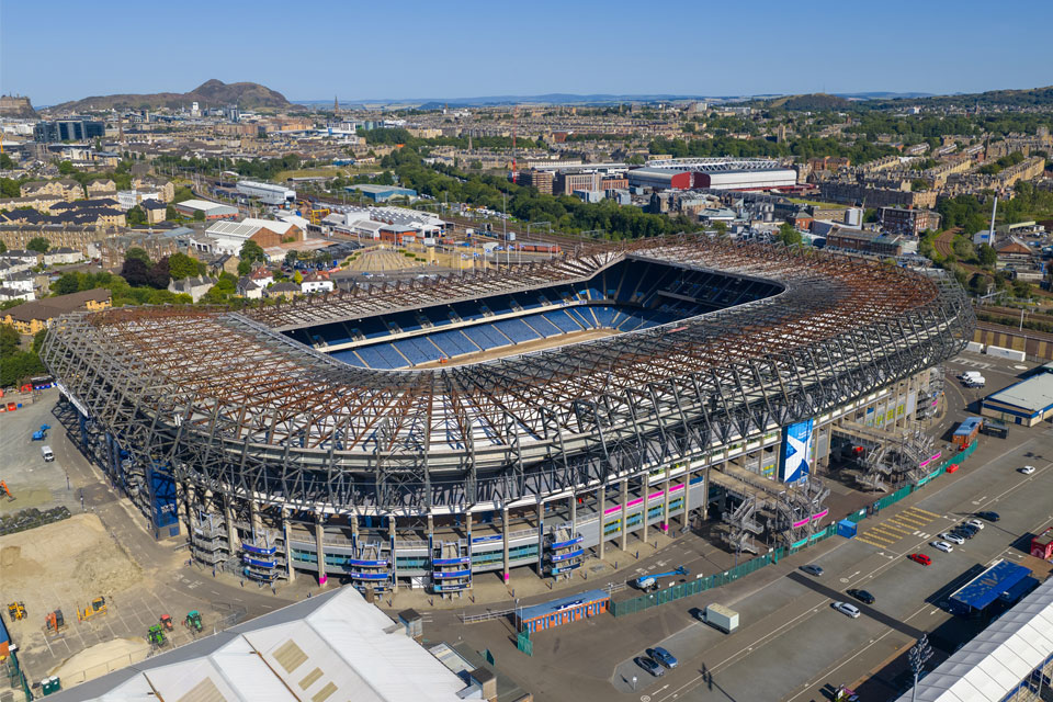 Aerial view of Murrayfield Stadium in Edinburgh. © Bardhok Ndoji / iStockPhoto