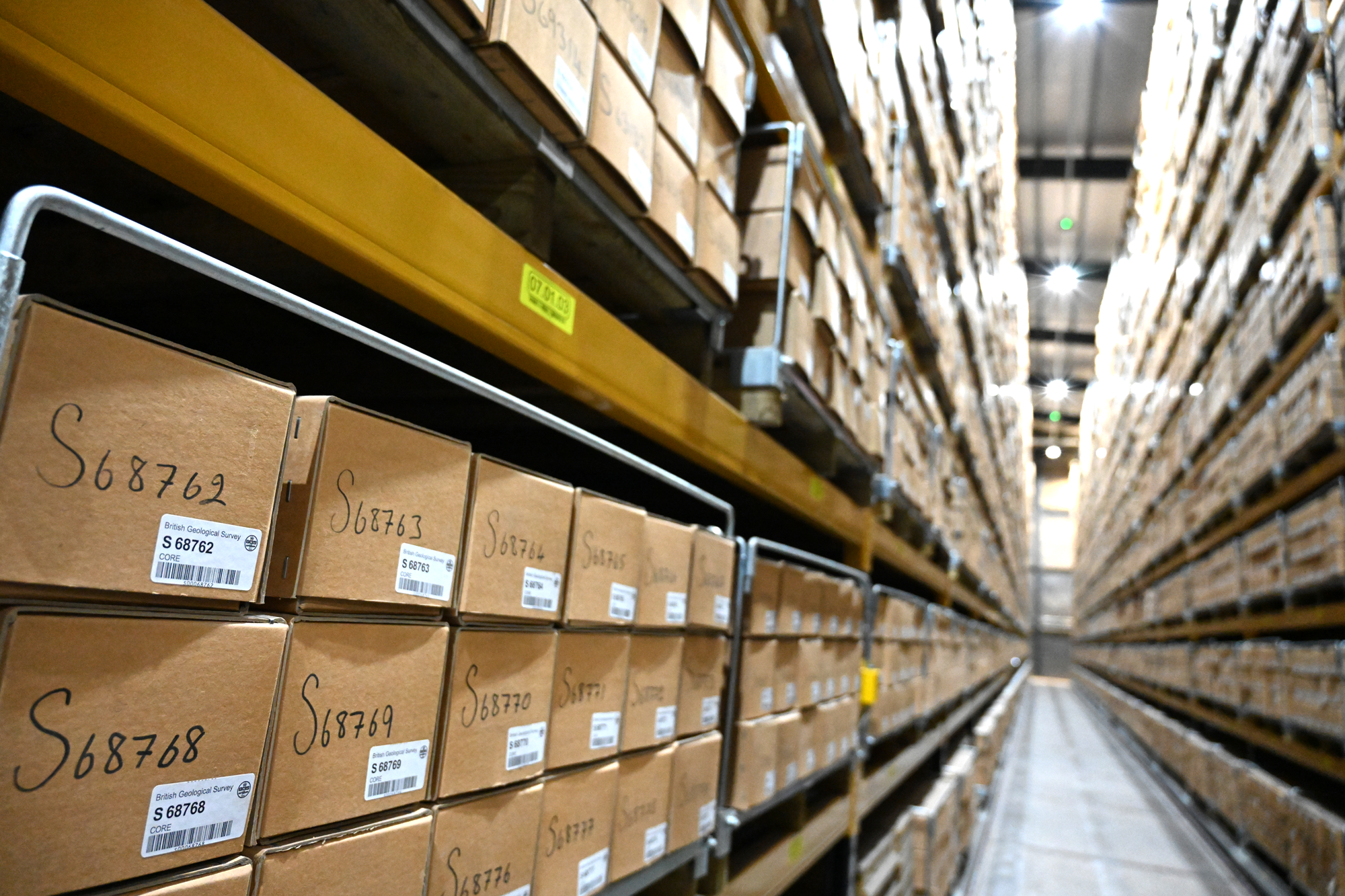 Geological core stored in the National Geological Repository, Keyworth. BGS © UKRI.