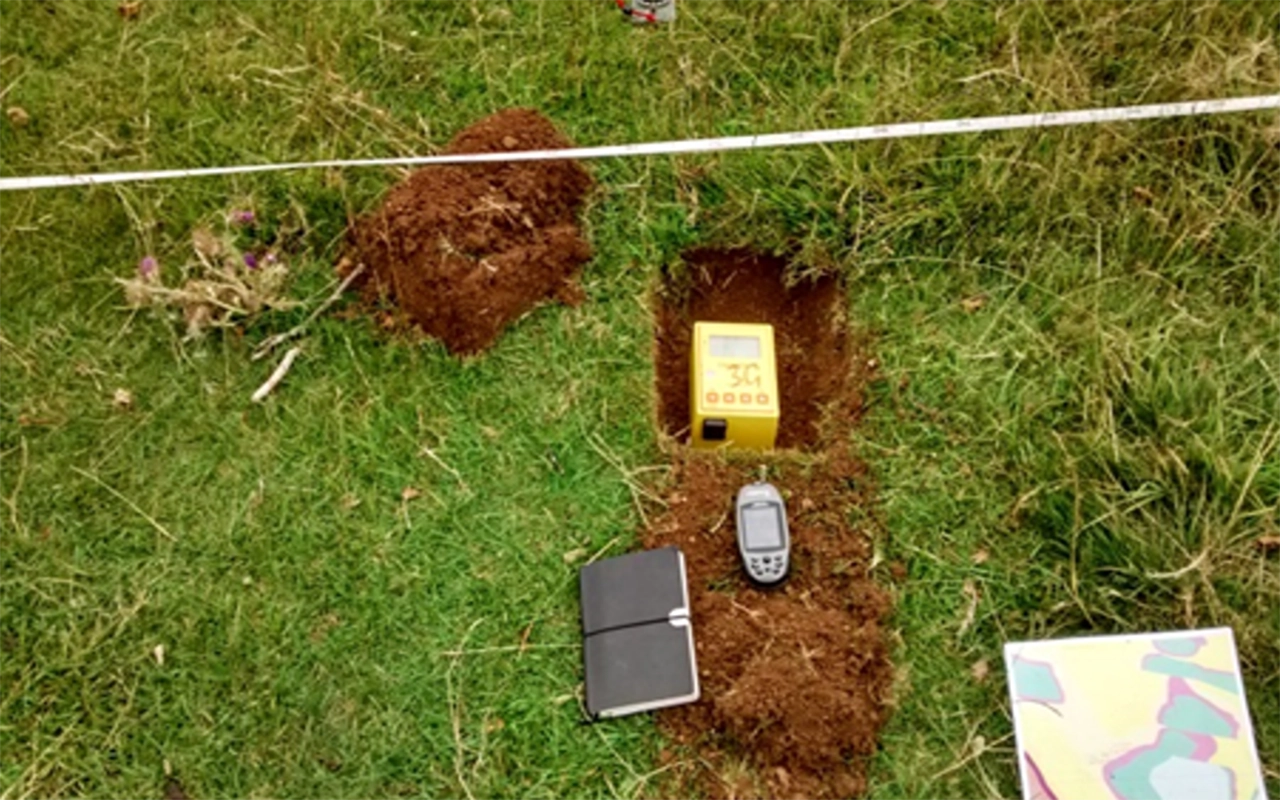 A passive seismic survey being conducted in the field. The data gathered using this non-intrusive ground investigation technique was used to augment information gathered by more invasive methods such as borehole drilling which was conducted elsewhere in the project area. BGS © UKRI