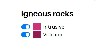 The rocks in Make-a-map are divided into sedimentary, metamorphic and igneous rock units.