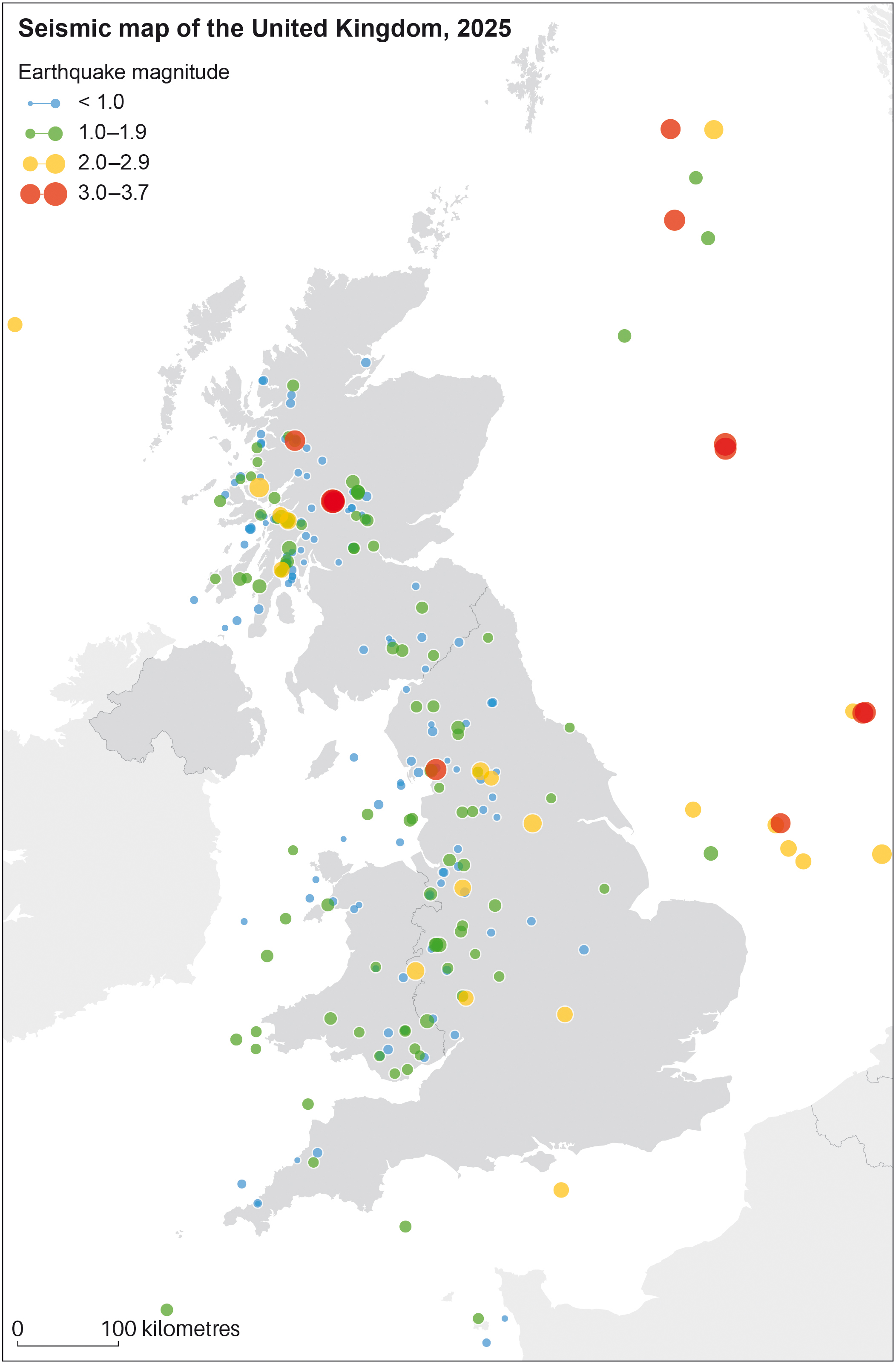 Distribution of earthquakes in 2025. BGS © UKRI