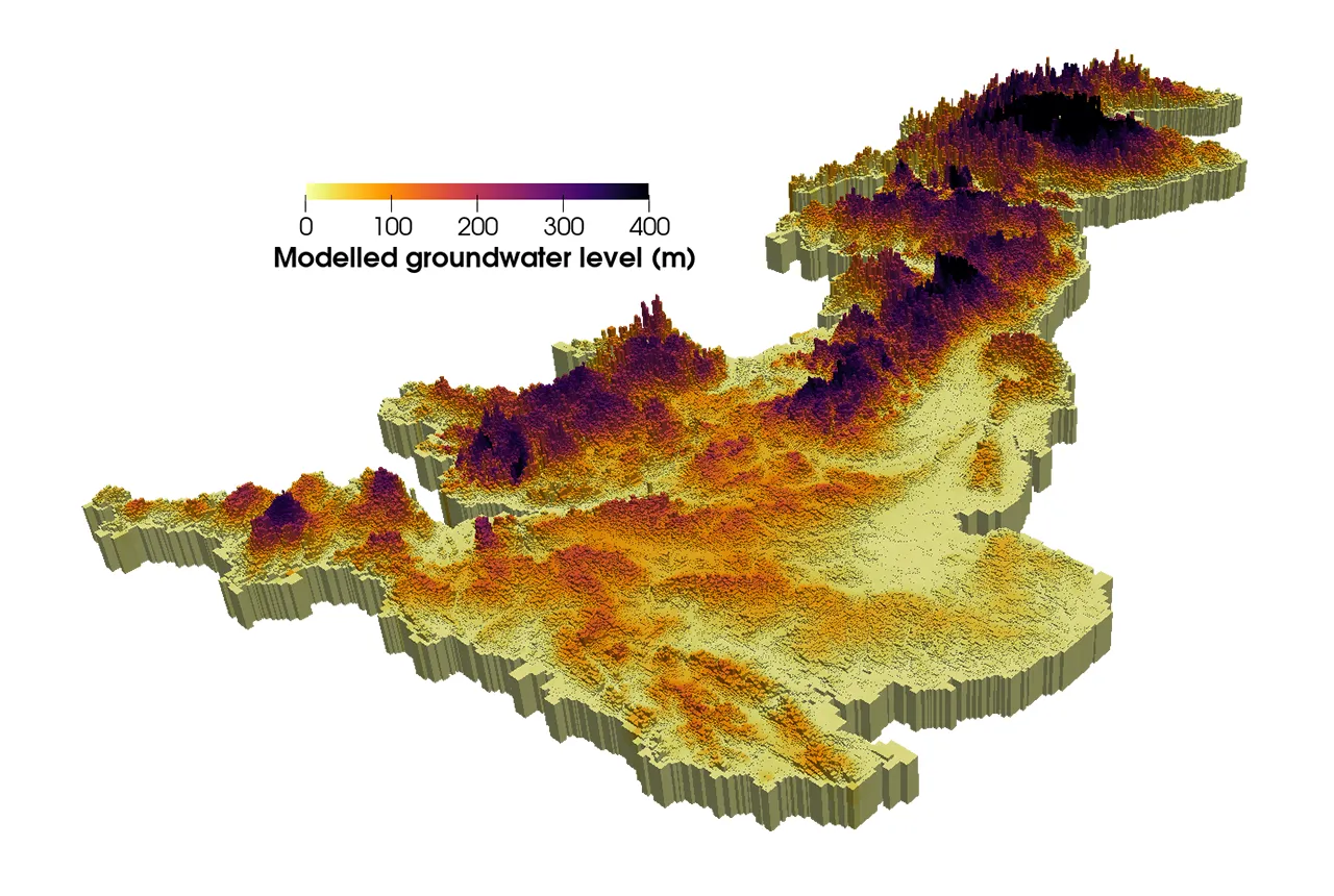 Groundwater levels across Britain simulated with the British Groundwater Model. BGS © UKRI