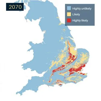 GeoClimate UKCP18 2070 projection showing potential change in shrink-swell subsidence susceptibility due to changes in climate. BGS © UKRI.