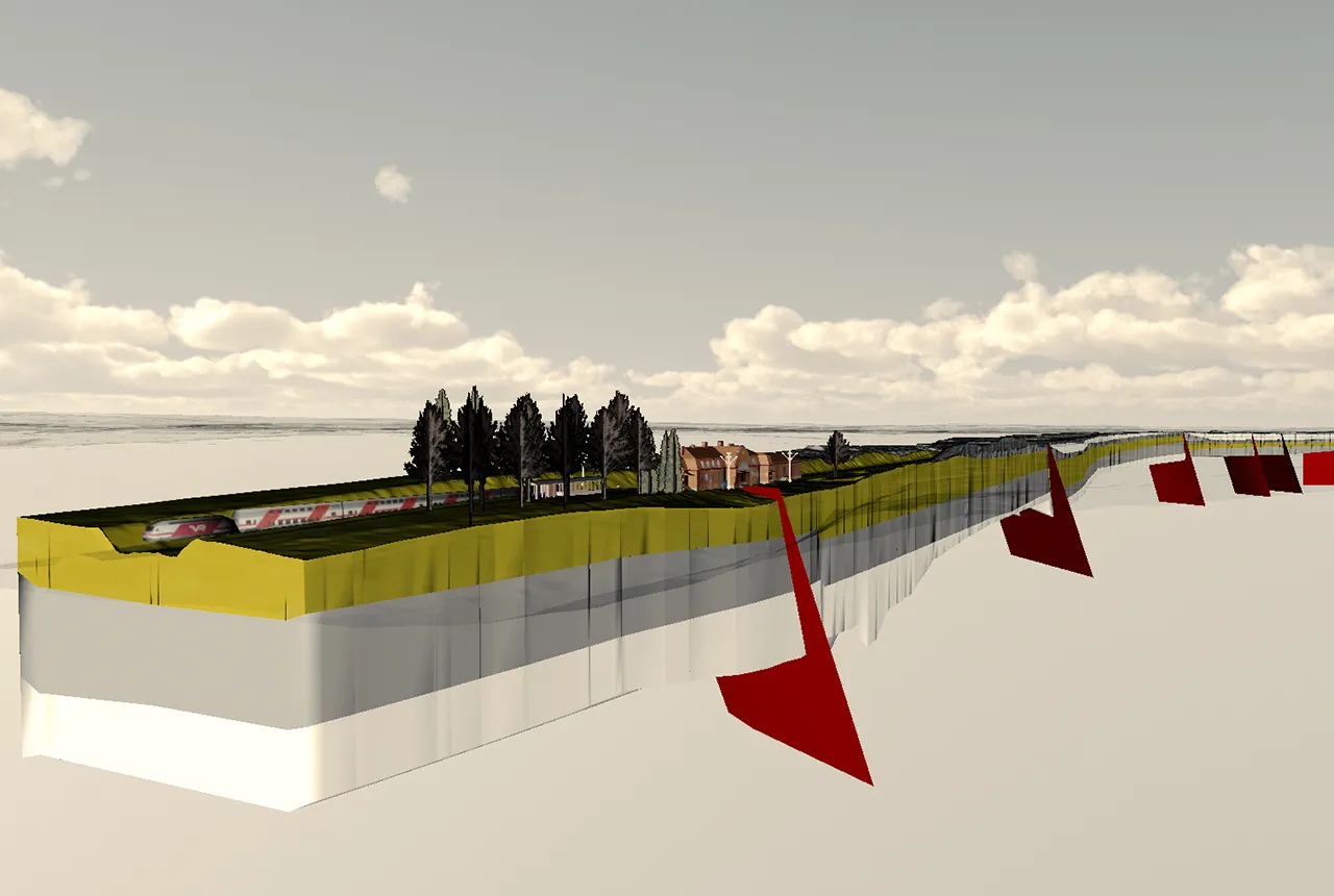 Leeds to York 3D geological model with linear infrastructure. Image from Geovisionary. BGS © UKRI 2021.