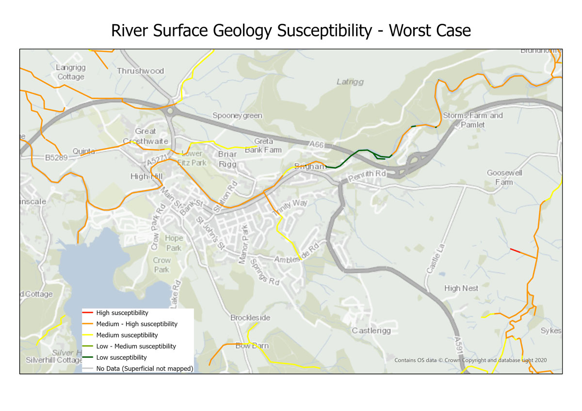 River surface geology susceptibility worst case